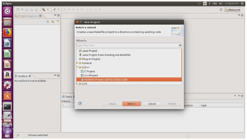 既存のコードを使用した Makefile プロジェクトの作成