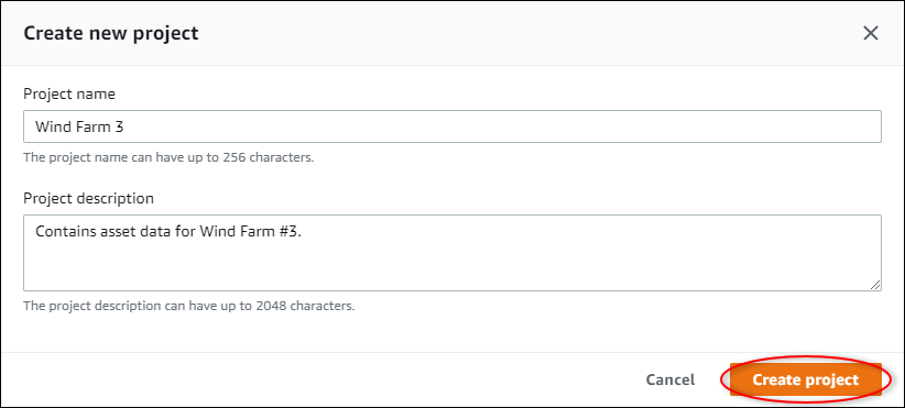[プロジェクトを作成する] ボタンが強調表示された [新しいプロジェクトを作成する] ページ。