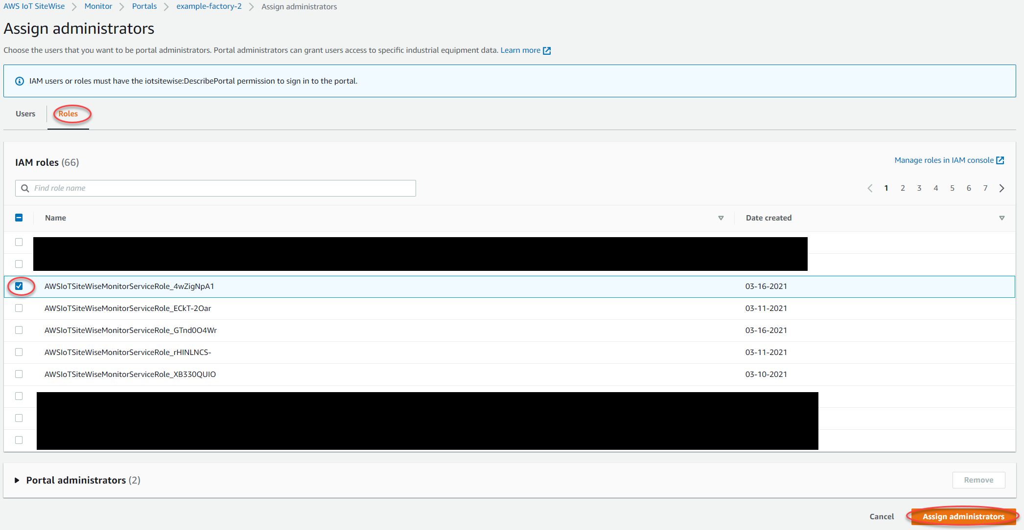 [管理者の割り当て] ページ。