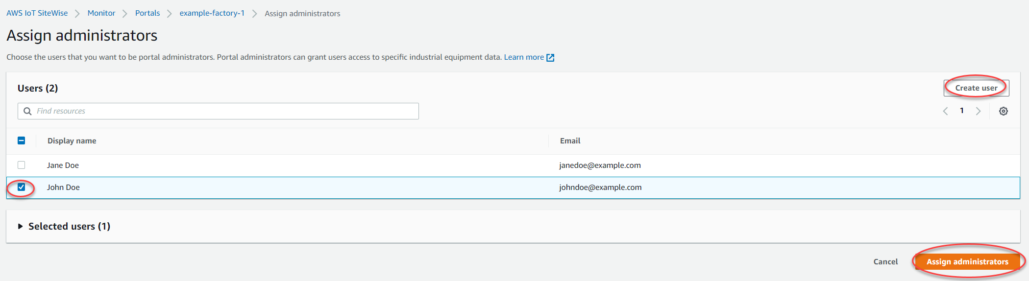 [管理者の割り当て] ページ。