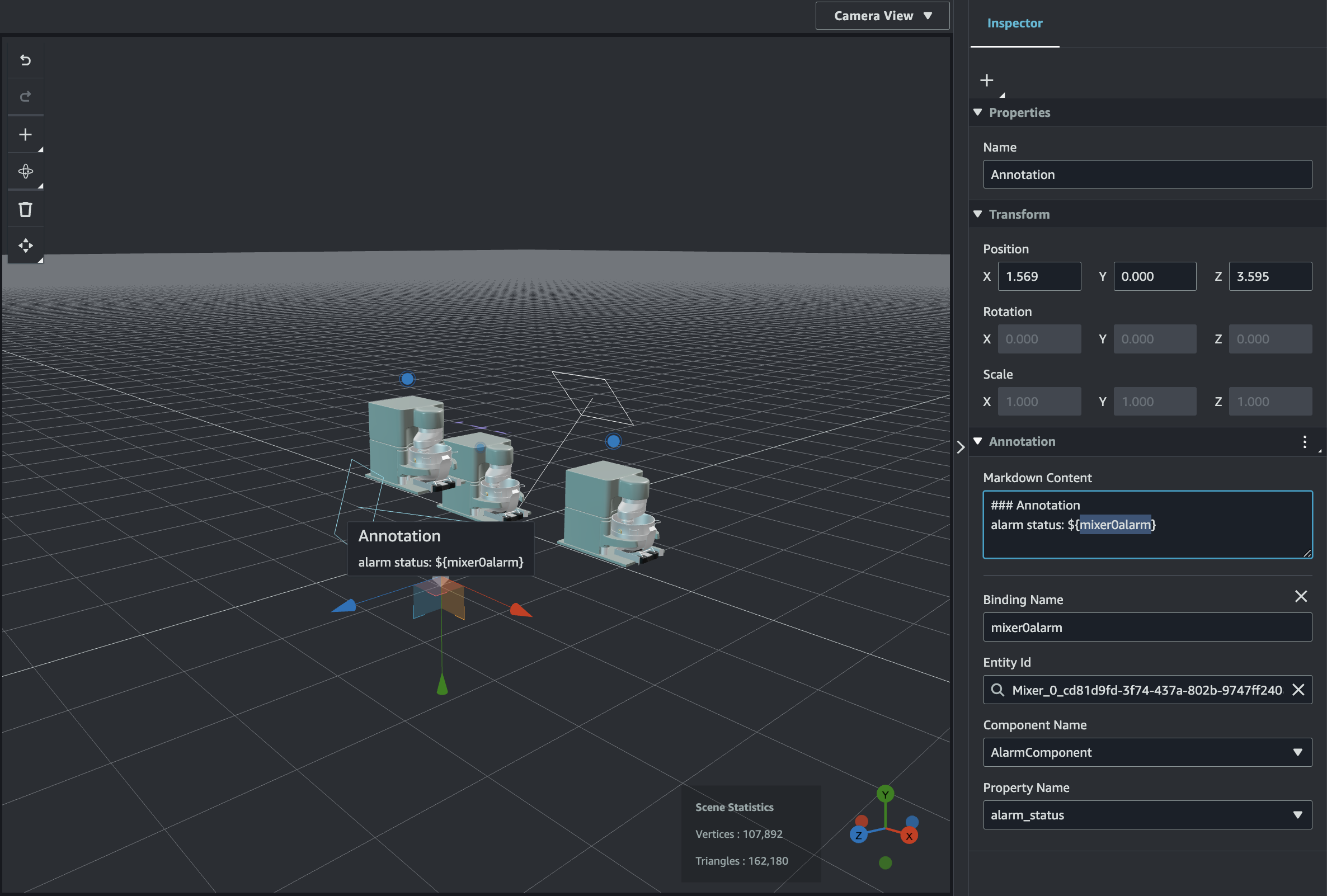 完了した注釈データバインディングの例。