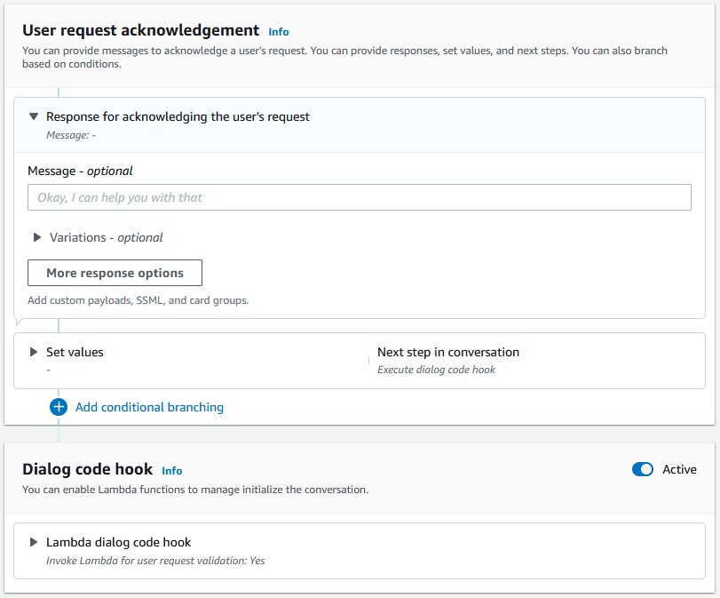 ユーザーのリクエストに対する初期応答の詳細オプション。