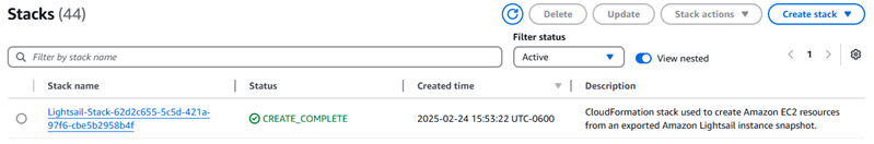 CloudFormation スタックの詳細。