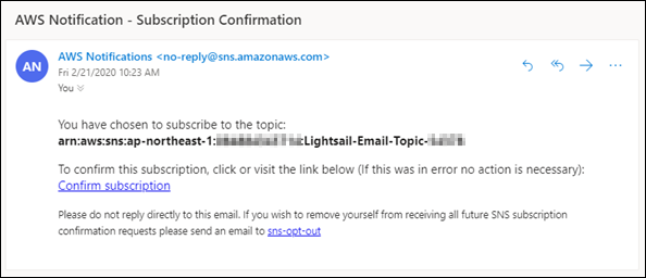 検証リクエストの E メール。