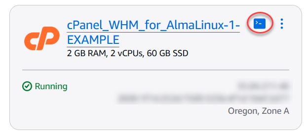 Lightsail ホームページでのブラウザベースの SSH クライアントアイコン。