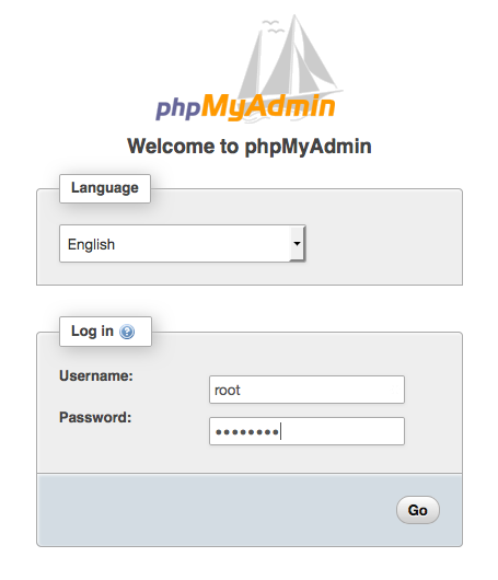 phpMyAdmin インストールの URL を入力すると、phpMyAdmin ログイン画面が表示されます。