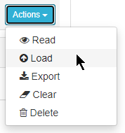 Dropdown menu showing options: Read, Load, Export, Clear, and Delete.