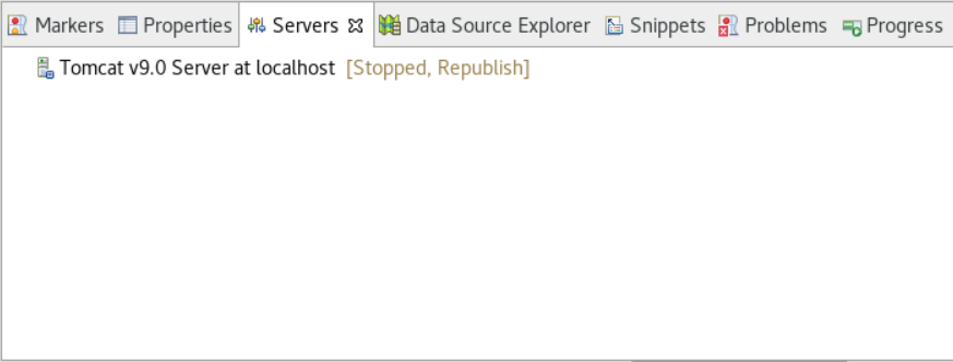 AWS 新しい Tomcat サーバーが一覧表示されたメインフレーム Eclipse Servers タブの変換。