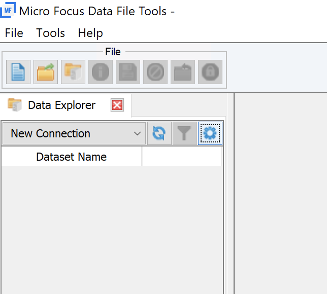 Micro Focus Data File Tools ウィンドウと Data Explorer セクション。