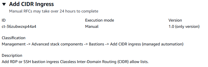 Form for adding CIDR ingress with ID, execution mode, version, and classification details.