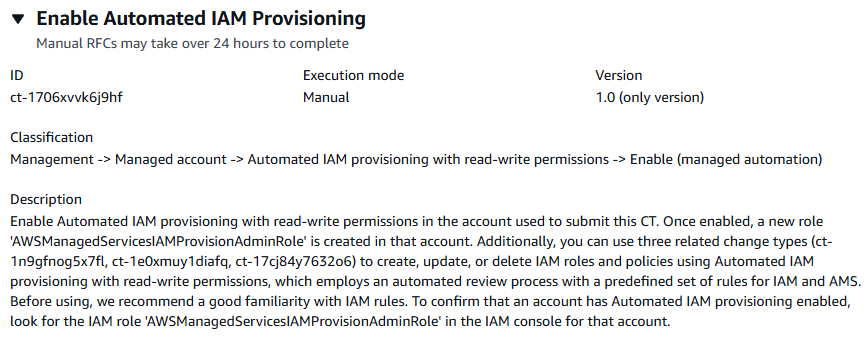 IAM role or policy creation interface with ID, execution mode, and description details.