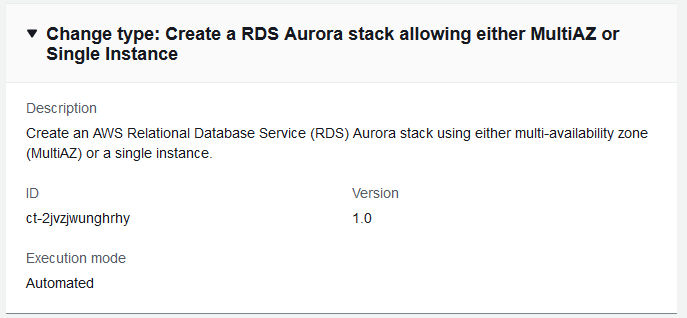 変更 type details for creating an RDS Aurora stack with MultiAZ or Single Instance options.