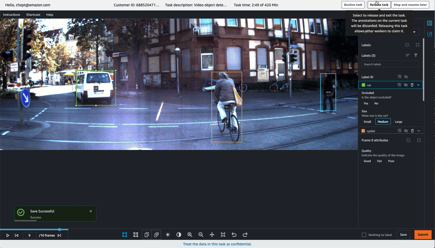 [タスクを拒否]、[タスクをリリース]、[停止して後で再開] の場所が UIに表示された GIF。