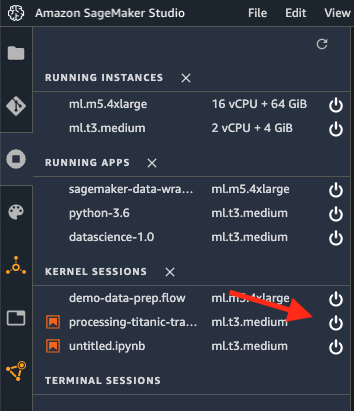コンソール内の [停止] アイコンの場所
