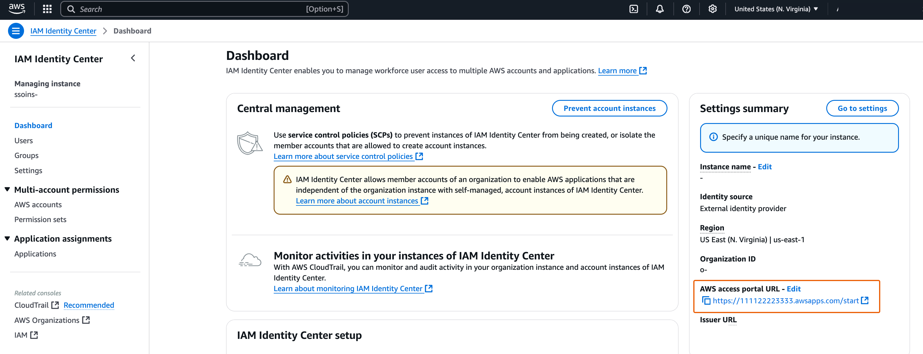 ステップ i、IAM Identity Center コンソールから AWS アクセスポータル URL をコピーします。