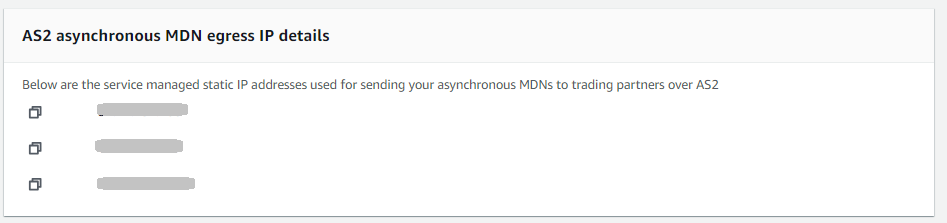 AS2 サーバーの詳細ページからのパネル。サービスマネージド静的 IP アドレスのリストが表示されます。