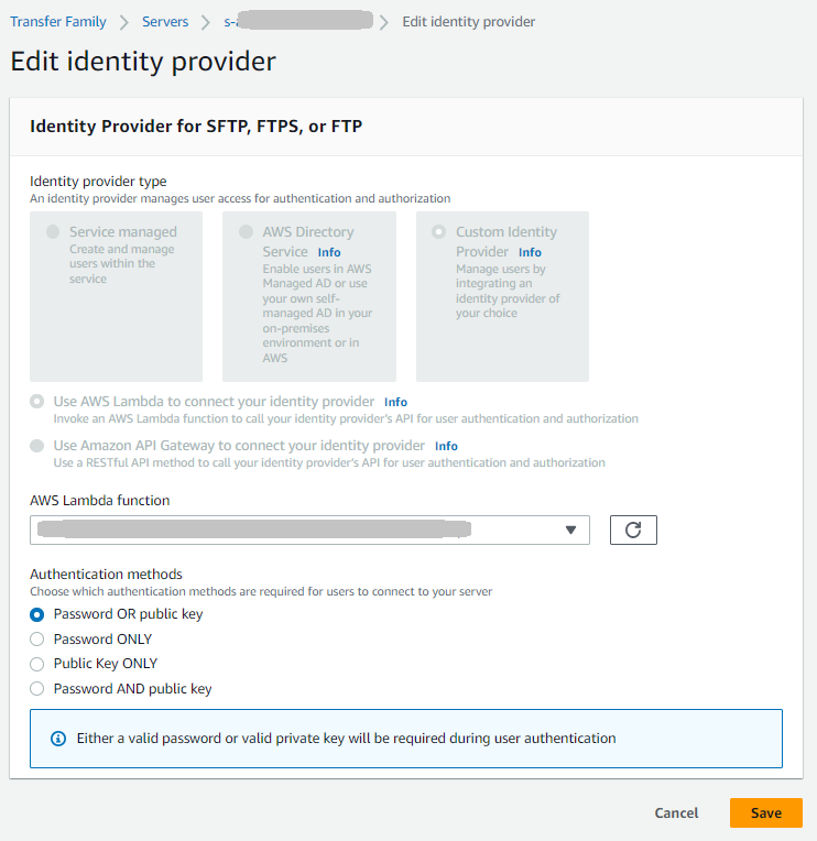 Lambda ID プロバイダーの場合、基になる Lambda 関数を変更できます。