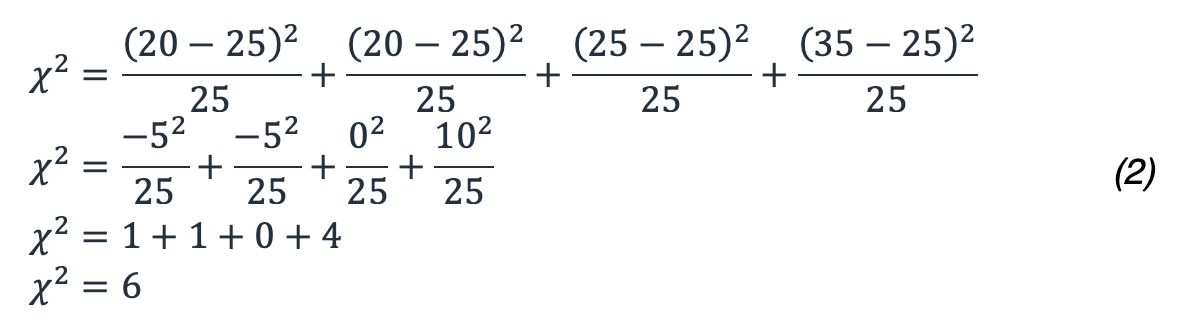 この例を使用すると、E i、O i、および X2 の公式の答えは 6 になります。