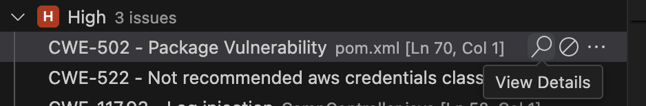 코드 문제를 설명하는 데 Visual Studio Code사용되는의 코드 문제에 대한 돋보기 아이콘입니다.