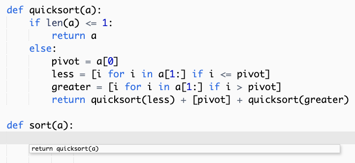 컨텍스트에 기반한 함수 구현에 대한 Amazon Q 권장 사항을 보여주는 스크린샷.