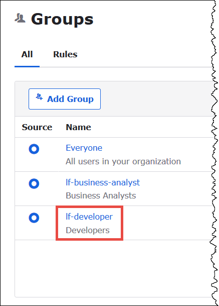 lf-developer 그룹을 선택합니다.
