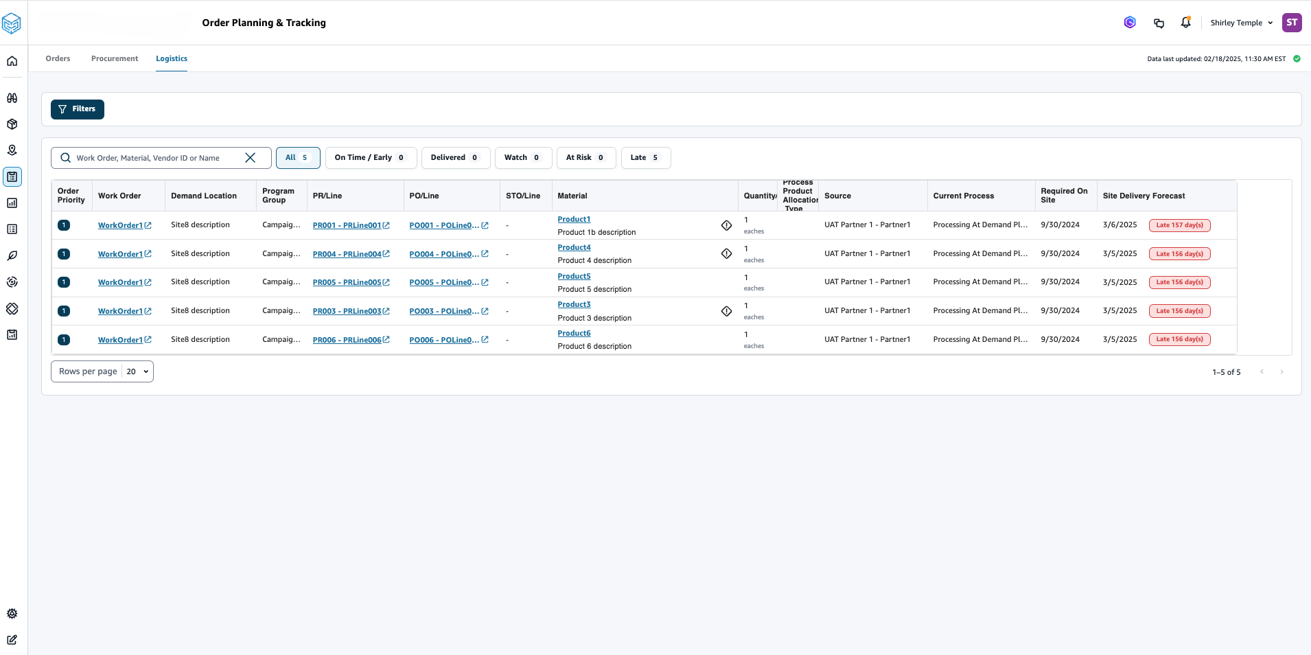 물류 세부 정보 보기