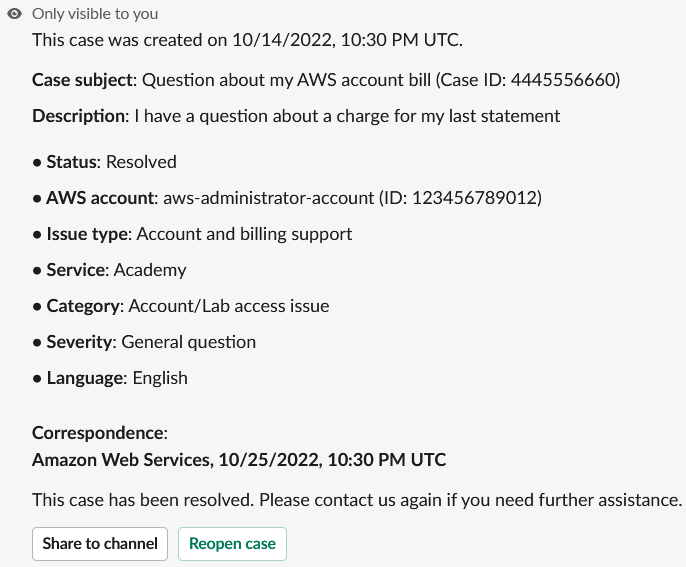 해결된 계정 및 결제 지원 사례는 Slack으로 이어집니다.