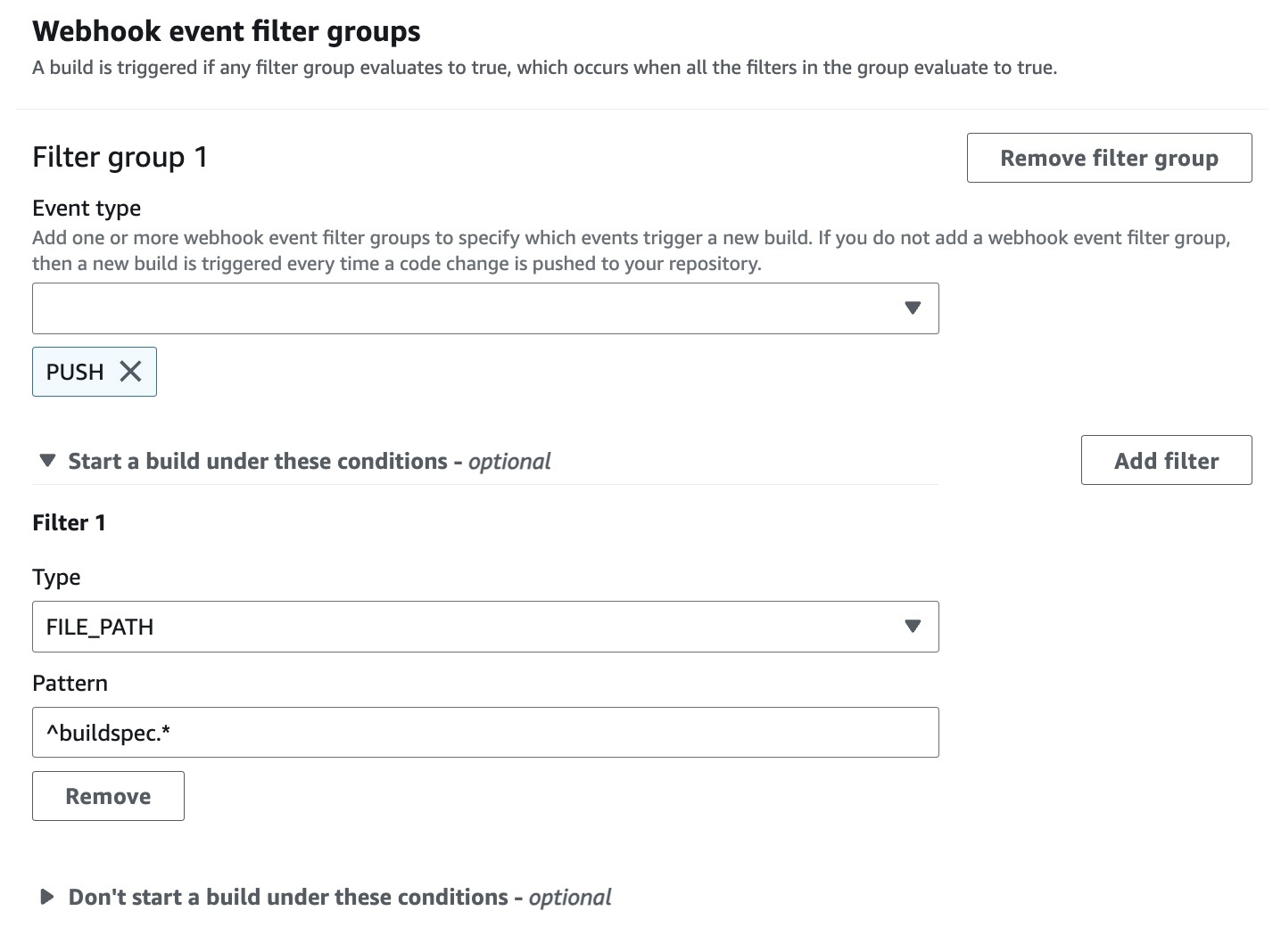 파일이 지정된 정규식과 일치하는 이름을 갖는 경우에만 빌드를 트리거하는 웹후크 필터 그룹입니다.