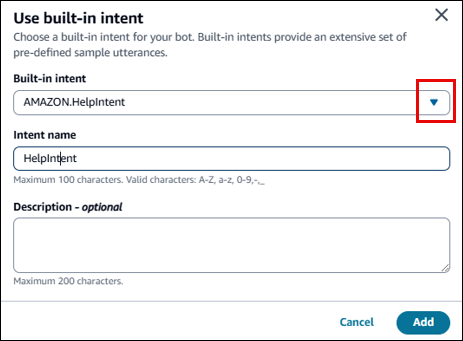 기본 제공 의도 사용 대화 상자, 기본 제공 의도 이름 AMAZON.HelpIntent.
