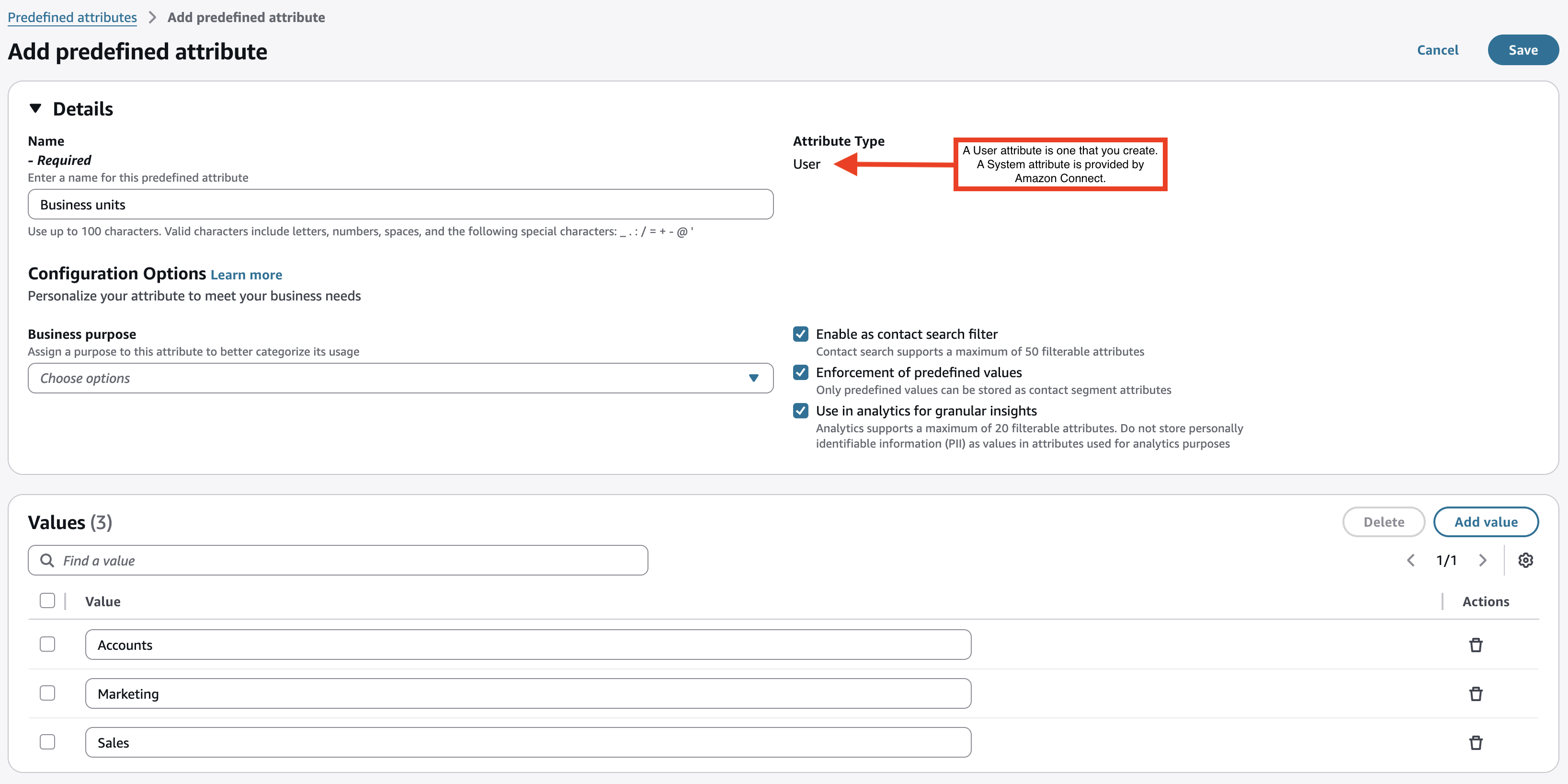 저장을 선택하여 속성과 값을 저장합니다.