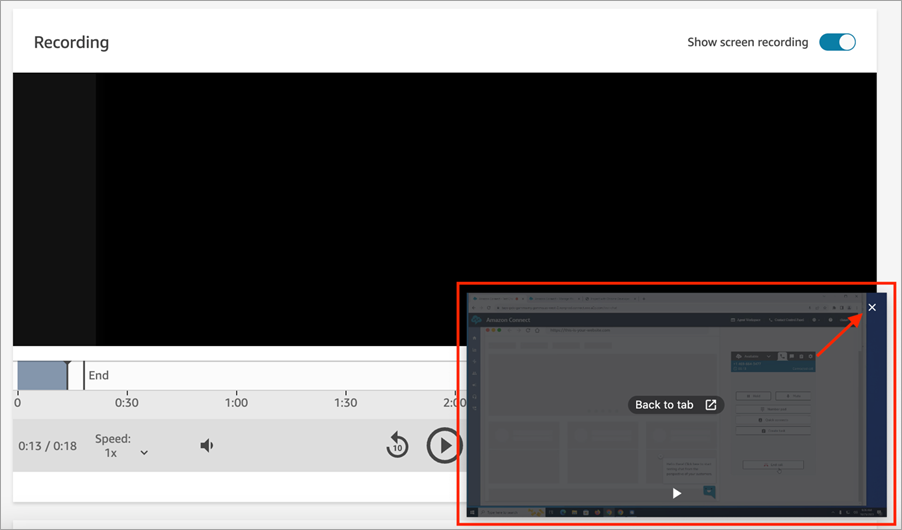 사진 속 모드의 비디오와 탭으로 돌아가기 버튼의 위치입니다.