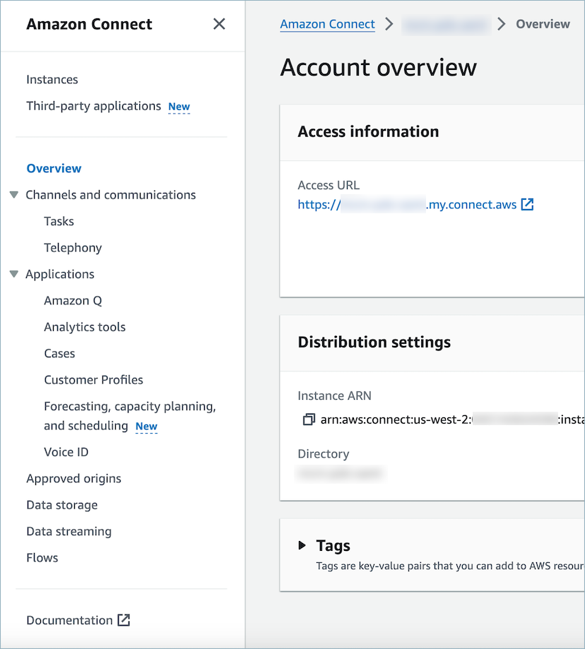 Amazon Connect 왼쪽 탐색 창, 흐름 옵션.
