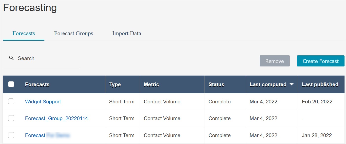 예측 페이지, 예측 탭, 세 가지 단기 예측입니다.