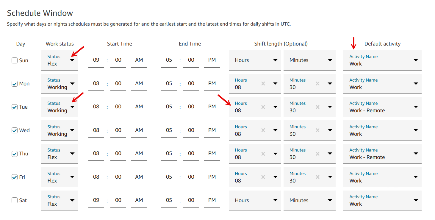 교대 근무 프로필 추가 페이지의 일정 기간 섹션입니다.