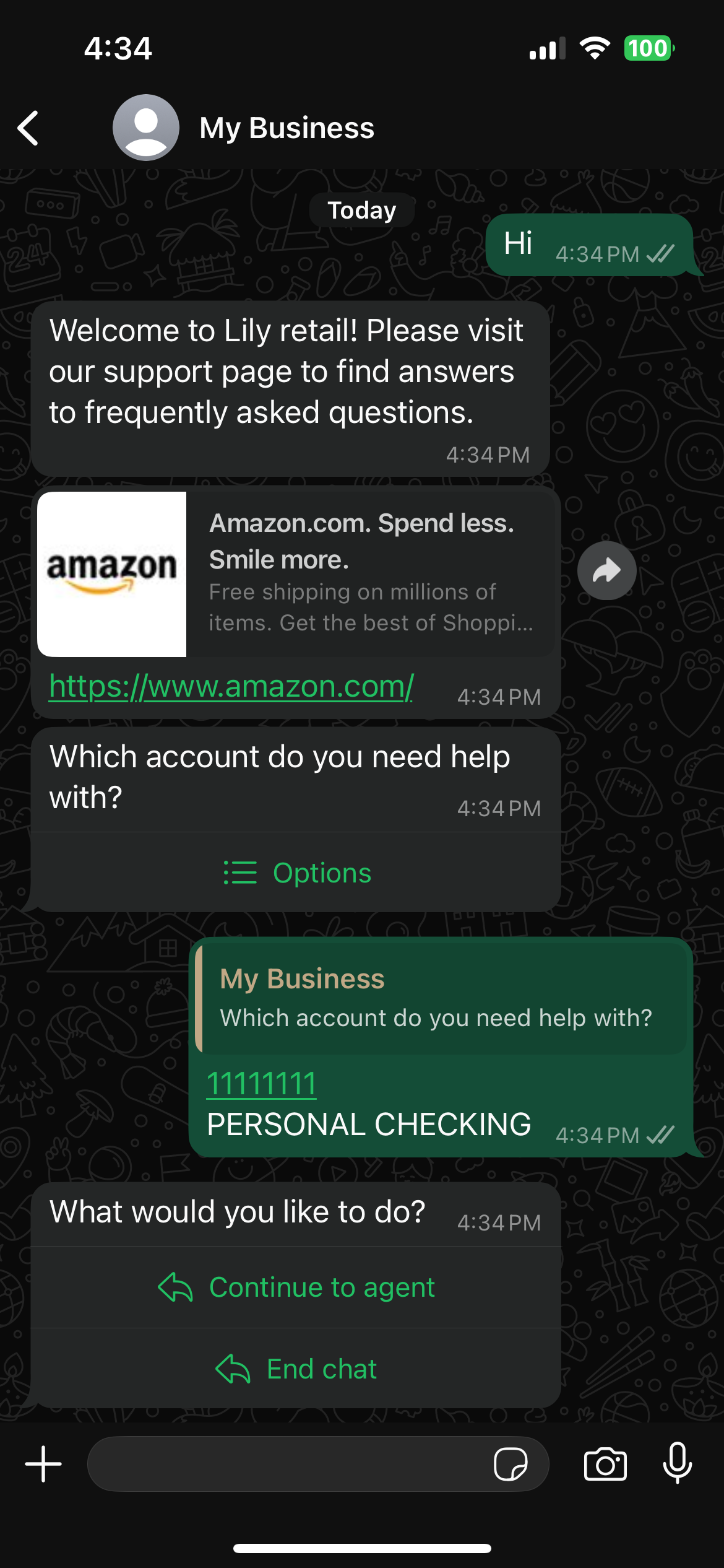 채팅 세션의 회신 이미지입니다.