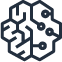 Brain icon with interconnected nodes representing artificial intelligence or machine learning.