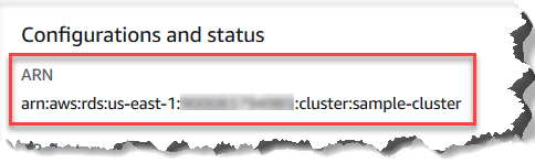 세부 정보 창의 구성 및 상태 섹션에 있는 ARN을 보여주는 콘솔 스크린샷입니다.