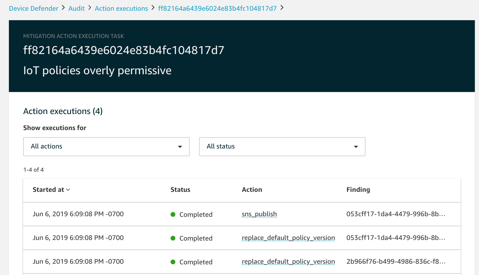 감사 완화 작업의 실행 세부 정보입니다.
