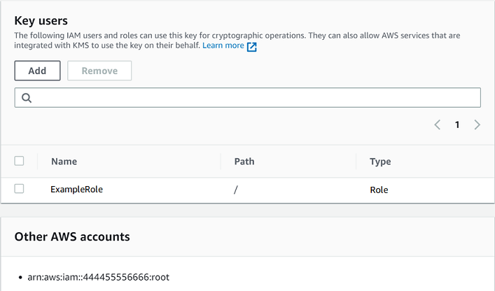 콘솔의 기본 키 정책의 키 사용자, 기본 보기