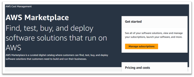AWS Marketplace 홈 페이지.