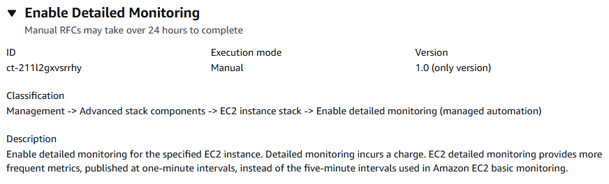 Interface showing Enable Detailed Monitoring option for EC2 instance with execution details.