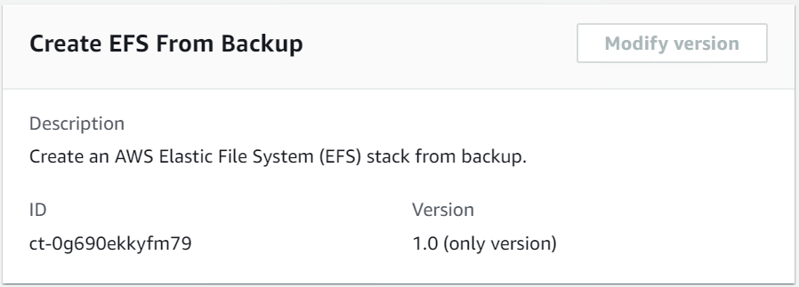 AWS Elastic File System (EFS) creation interface showing description, ID, and version details.