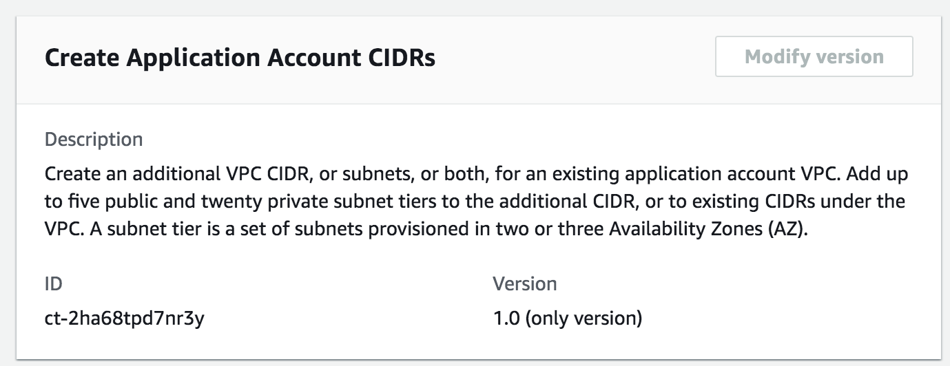 Form for creating additional VPC CIDR or subnets for an application account VPC.