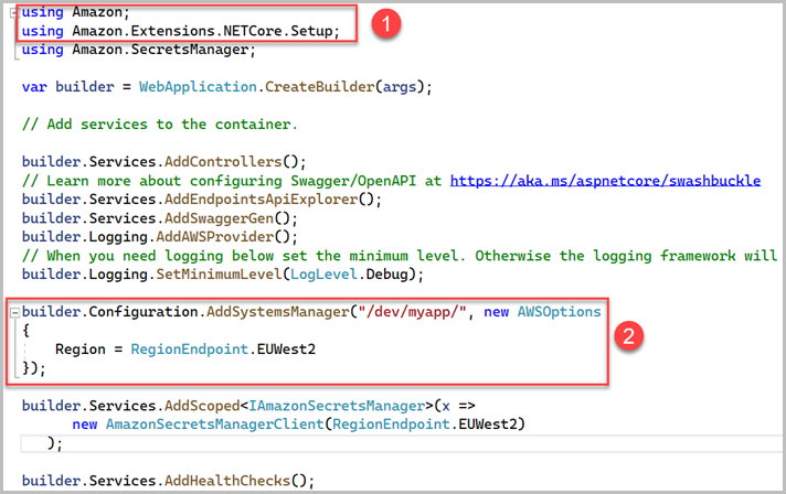 Parameter Store에 액세스하기 위한 Program.cs 파일 변경 사항