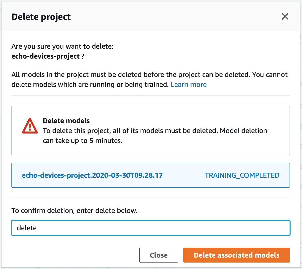 프로젝트를 삭제하기 위한 인터페이스입니다.