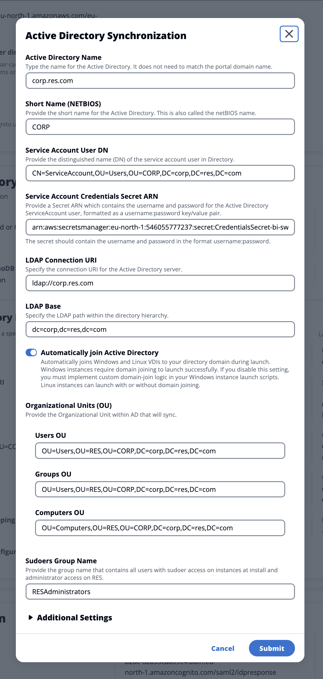 Active Directory 동기화 팝업