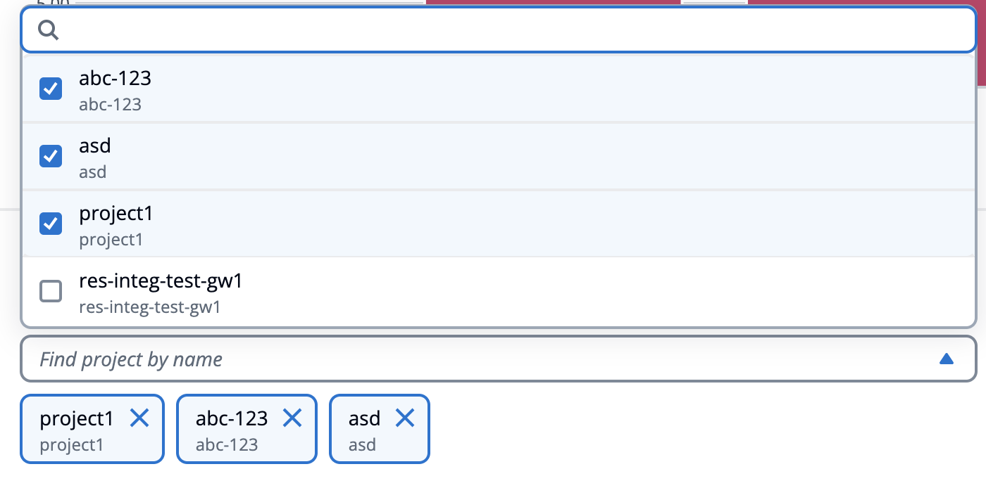 표시하도록 선택된 프로젝트를 보여주는 필터 설정의 세부 정보