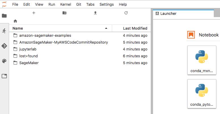 JupyterLab의 파일 브라우저 예