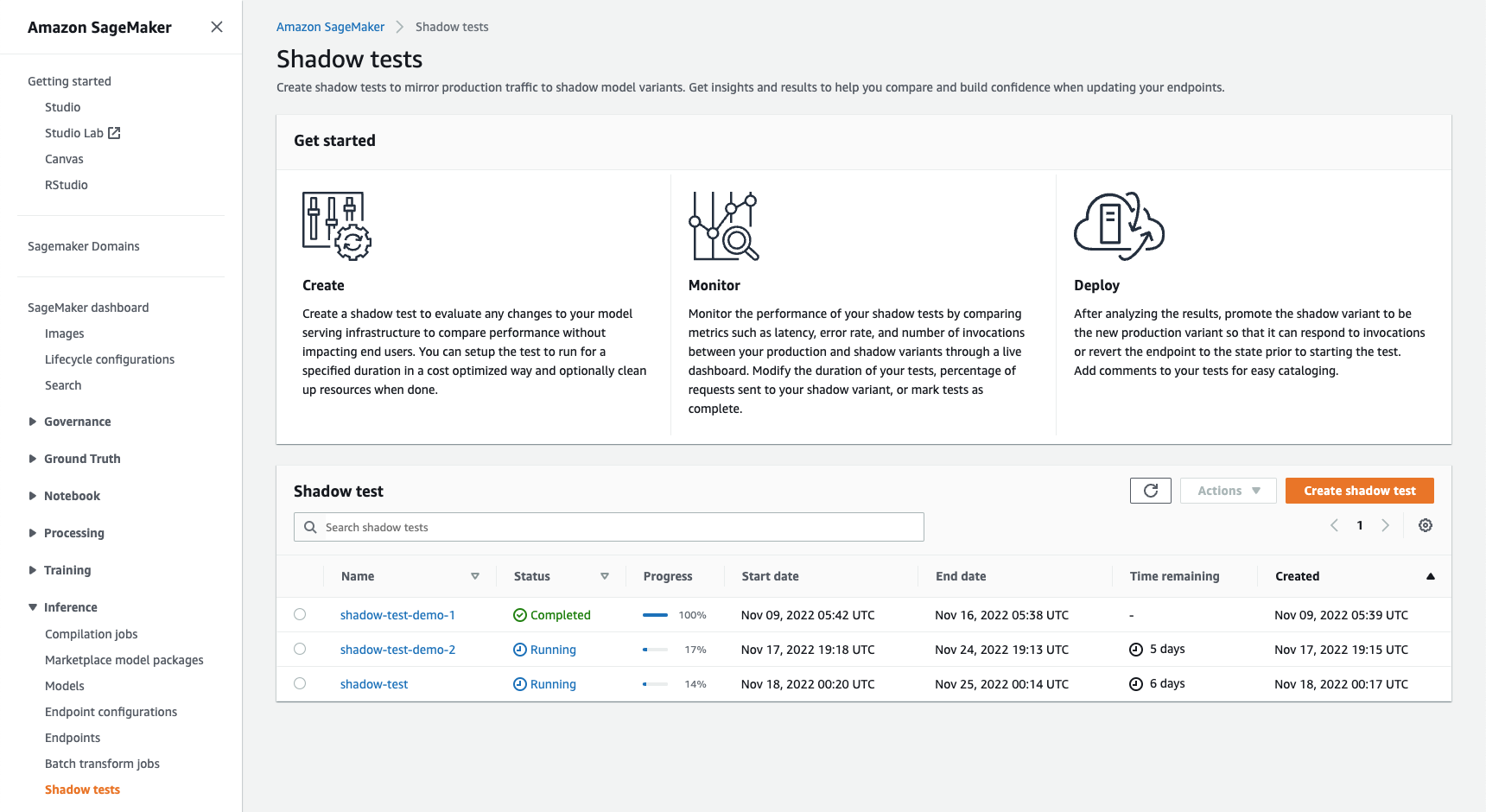 모든 섀도우 테스트 목록.
