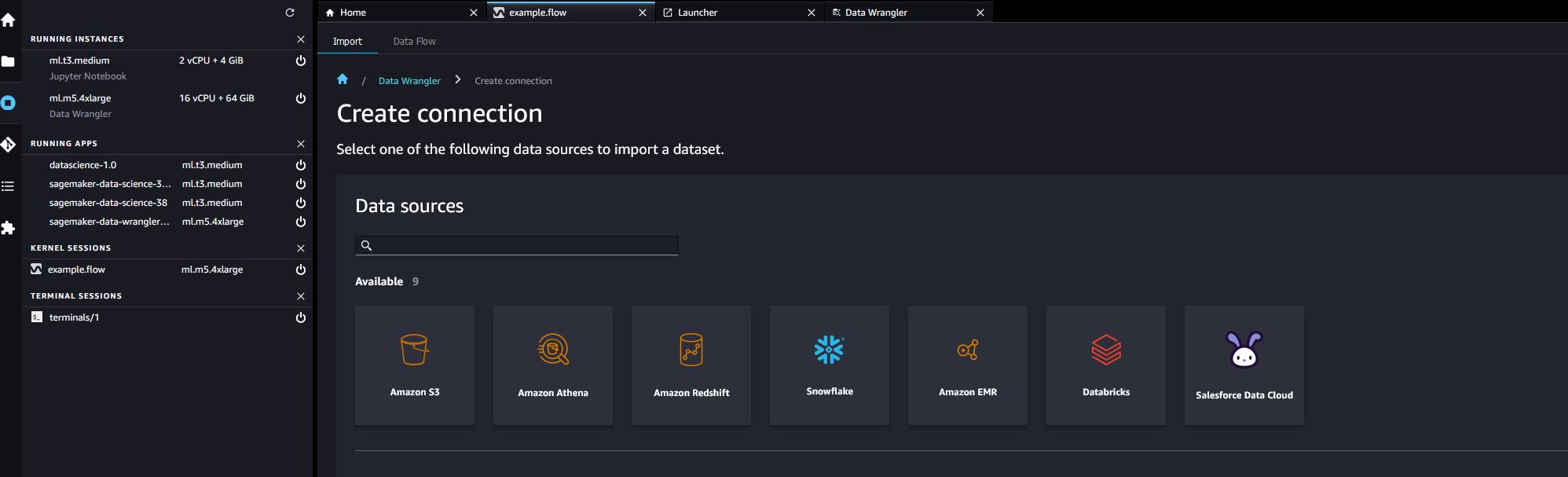 Studio Classic 콘솔의 실행 중인 인스턴스 탭입니다.